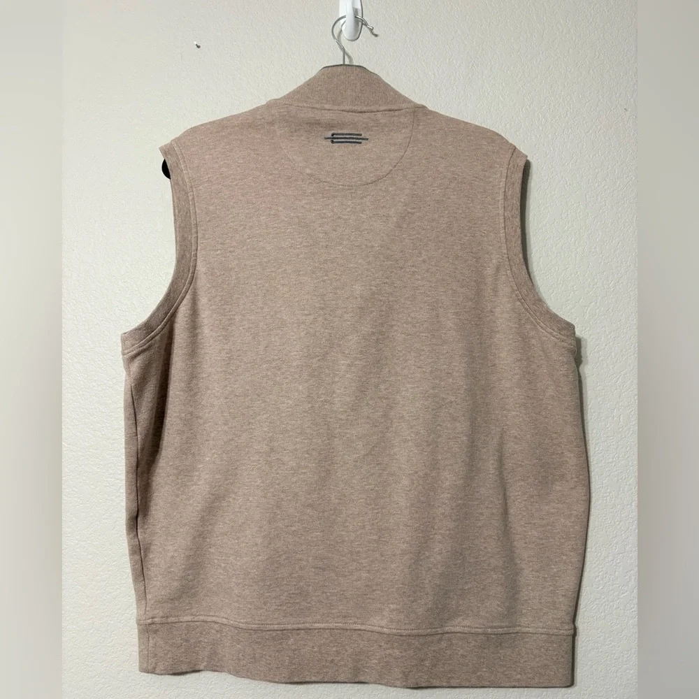 Men's Carnoustie Tan 1/4 Zip Pull Over Golf Casual Cotton Sweater Vest Gray Trim